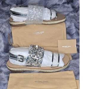 NWB Michael Kors Collection Lafayette Runway Espadrille Sandals Silver‎ US 11